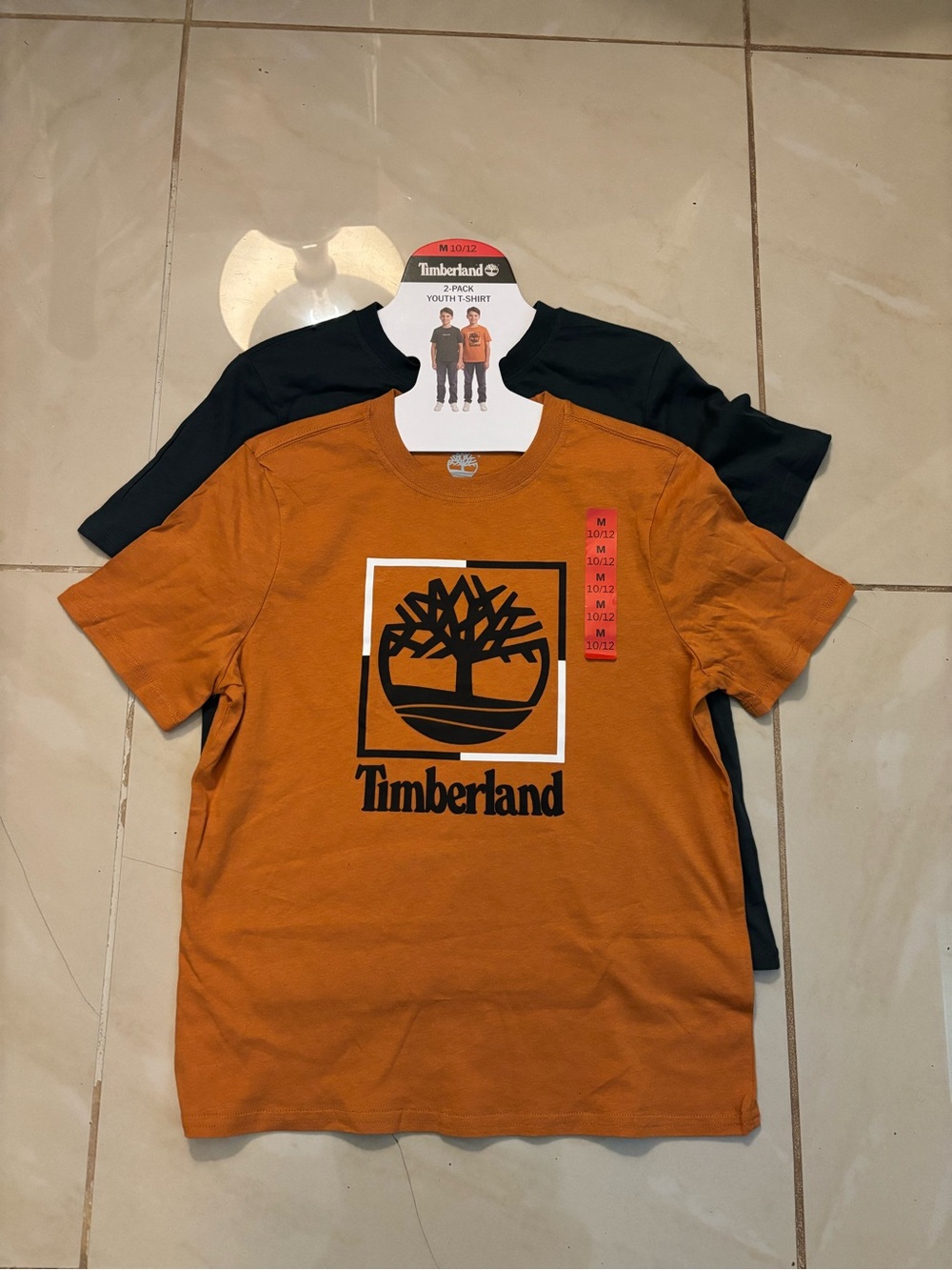 Timberland Orange & Black Kids' Short-Sleeve Logo Tee